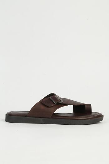 Pierre Cardin Ανδρικές δερμάτινες παντόφλες καφέ - PC-7346