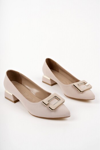 MUGGO Venti Thick Heel Pointed Toe Buckle Women's Classic Heeled Shoes