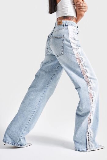 its basic Women's Snow Jeans Color 4S5-3 Loose Fit Side Lace 100% Cotton Design Denim Jeans