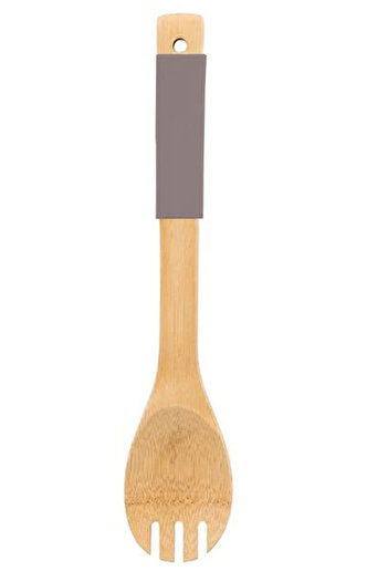 TİVOLİ 2Pcs Bamboo Spatula with 1Pcs Salad Spoon Silicone Handle Heat Resistant Fireproof Non-Stick Plum