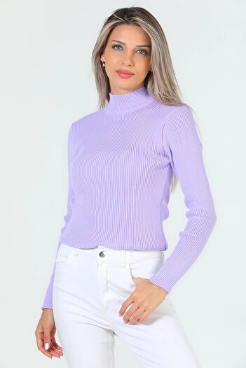 julude Lilac Women's Half Turtleneck Lycra Knitwear Blouse (Fits Sizes S-M-L)