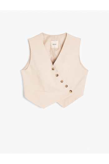 Koton Asymmetrical Buttoned Sleeveless Blazer Vest