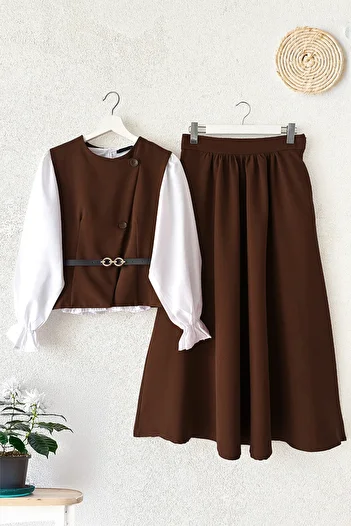 MODAQU Brown Vest and Skirt Set