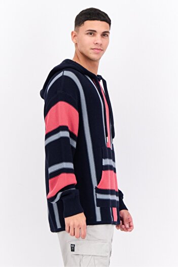 Perry Ellis Men Hooded Colorblock Sweater, Navy Combo