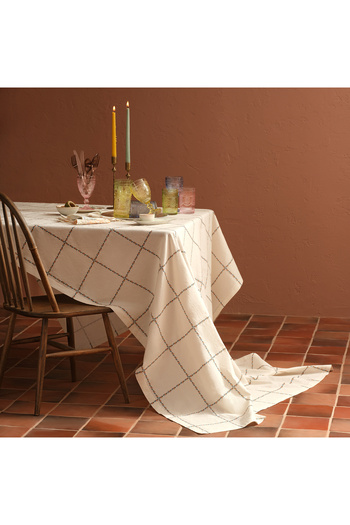Zsa Zsa Zsu Water Lily Printed Cotton Linen Cotton Linen Table Cloth 160X240 cm Ecru