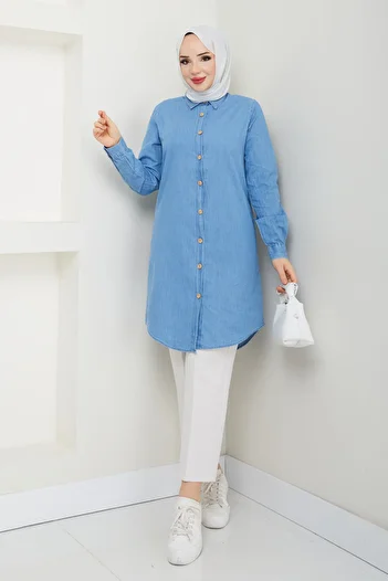 Kirazgym Boyfriend Long Denim Shirt
