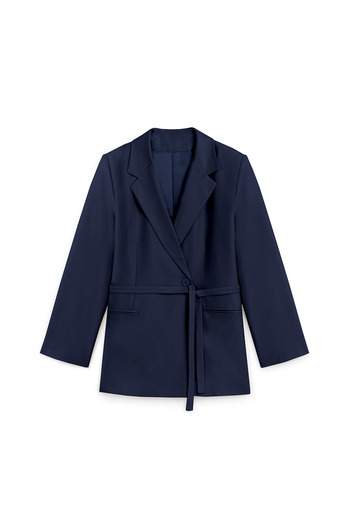 praye Μπουφάν Navy Blue Blazer - Με Ζώνη Πορτοφόλι