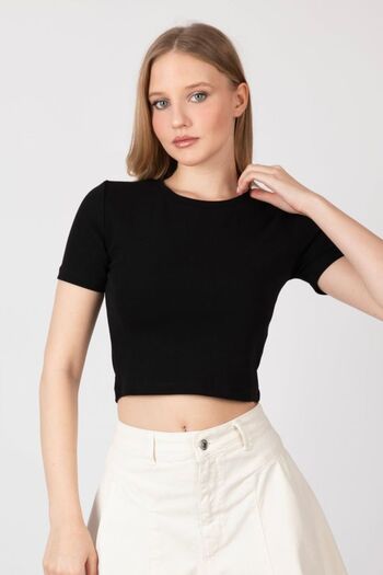 Hiccup Crew Neck Basic Crop Top