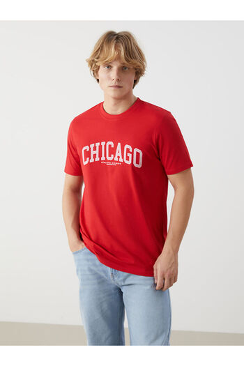 LC Waikiki Xside Red Crew Neck Combed Chicago Printed Men's T-Shirt