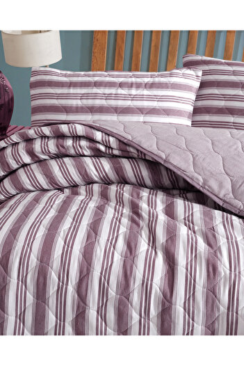 luxtex Çift Kişilik Kapitoneli Çizgili Desenli Elyaf Dolgulu Çok Amaçlı Yatak Örtüsü