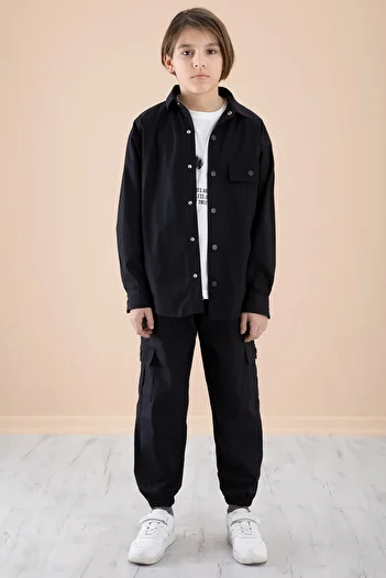 Cansın Mini Black Boy Printed T-Shirt 3 Piece Suit 20328