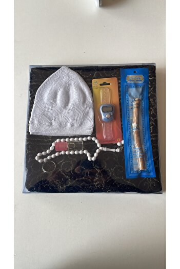 Classy 5 Pcs Gift Hajj Umrah Zikirmatik Thin Prayer Rug Skullcap Essence Ring Miswak Tasbih Set Mixed Color