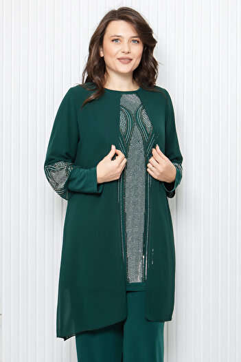 SUBU TASARIM Stone Print Detailed Double Suit Emerald Tbs952