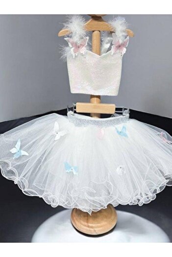 Okay Set fustă tutu cu paiete cu model fluture pentru fetiță