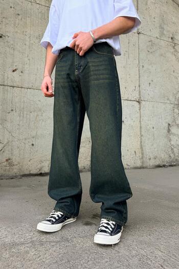 Flaw Wear Çizgili Super Yeşil Baggy Jean