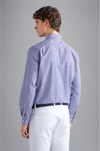 PAUL&SHARK Men's Oxford Cotton Slim Fit Long Sleeve White-Blue Shirt C0P3053-004
