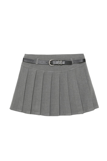 NK Belt Detailed Pleated Mini Skirt Gray