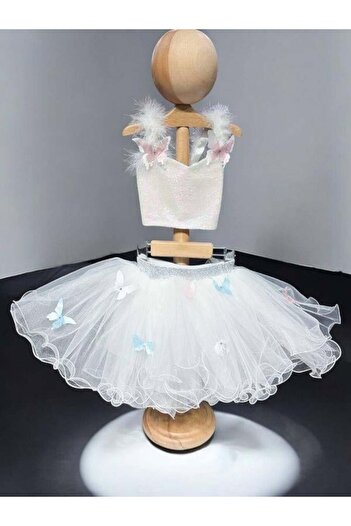 Okay Set fustă tutu cu paiete cu model fluture pentru fetiță
