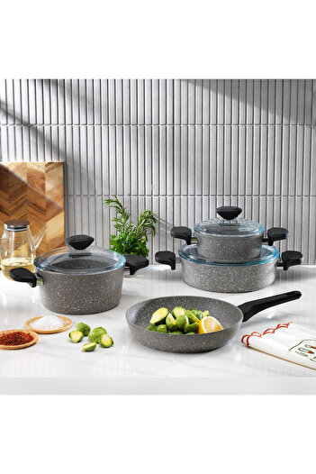 Schafer Etna Fireproof Non-Stick Cookware Set 7 Pieces-Gray