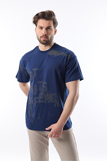 Madmext Ανδρικό μπλουζάκι με στάμπα Navy Blue E7115