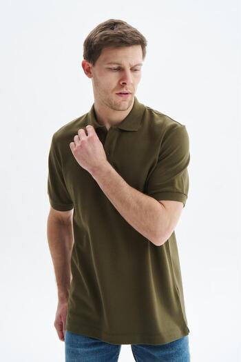 Arma Men's Khaki Oversize Large Size Basic 100% Cotton Polo Neck T-Shirt Y 29374870302