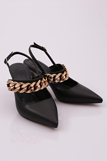 DGN Black 605 Women's Heeled Shoes - With Accessories and Bands