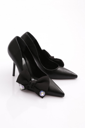 DGN Women's Side Ribbon Heeled Shoes Black 56563557