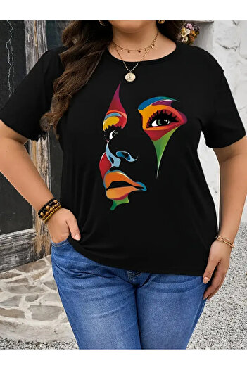 Machetta Plus Size Women's Colorful Women's Printed Oversize T-Shirt