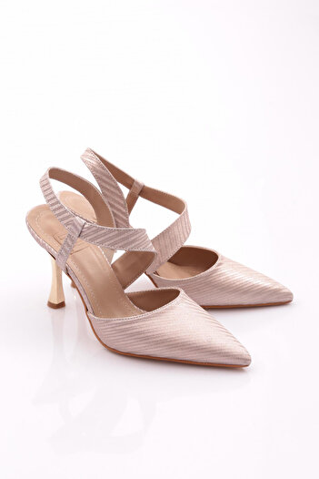 DGN 1002 Model Rose Glitter Women's Open Back Pointed Toe Thin Heeled Shoes