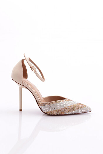 DGN Women's Ankle Strap Heeled Shoes Beige Satin 565103557