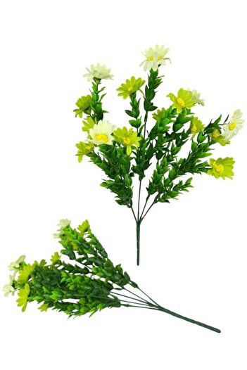 Nettenevime Yapay Çiçek Yeşil Papatya 5 Dallı Plastik Dekoratif Yapay Bitki