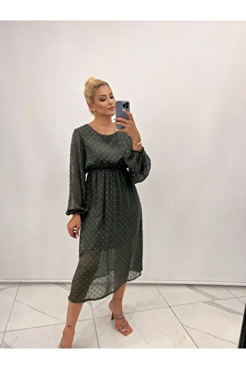 anizmir Tiana Women's Long Sleeve Lining Detail Opportunity Product Pompom Chiffon Dress