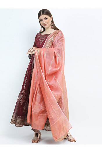 Vishudh By Styli Printed Wide Neck A-Line Maxi Ethnic Dress