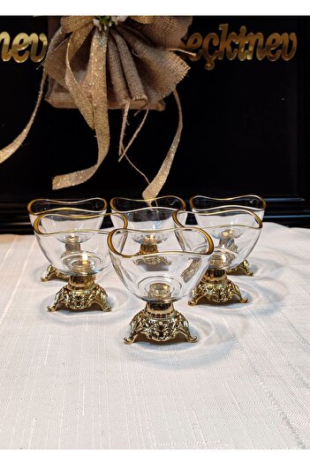 SEÇKİNEV Vira Gold Detailed 6-Piece Turkish Delight Bowl