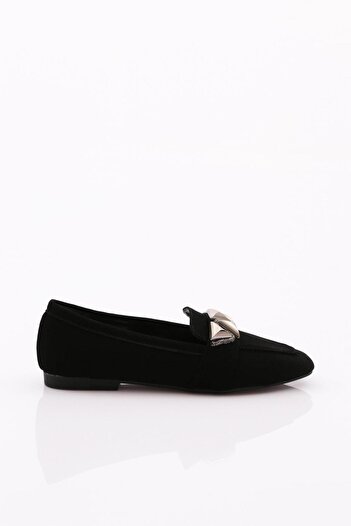 DGN 5001-23y Black Velvet Ballerinas - Silver Stone Metal Buckle Women