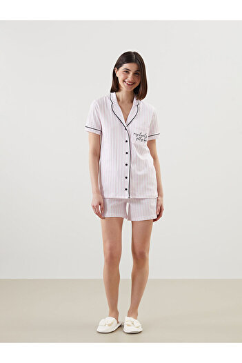 LC Waikiki Shirt Collar Striped Women's Shorts Pajama Set