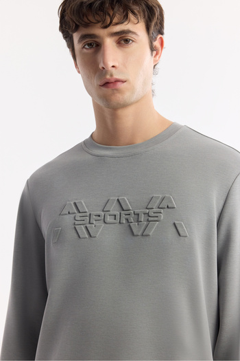 Avva Men's Gray Crew Neck Printed Soft Touch Regular Fit Sweatshirt A51Y1231