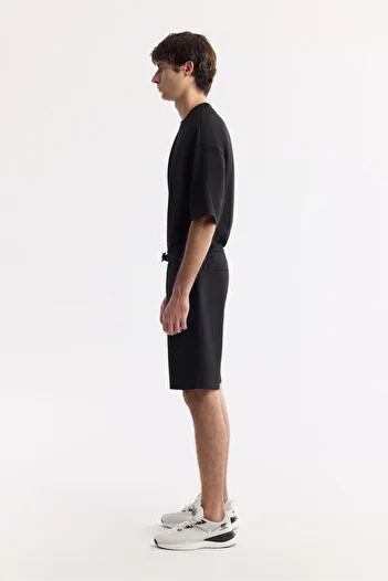 Avva Men's Black Elastic Waist Laced Technical Fabric Shorts