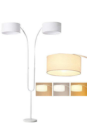 sharpdo 3 Color Dimming Bulb, Freely Adjustable Double Lamp Floor Lamp Linen Lampshade, Hand Switch