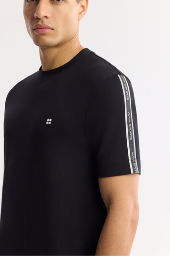 Avva Men's Regular Fit Black Crew Neck Printed Bi-Stretch Interlock T-Shirt A51Y1150