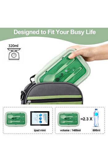COOYA Portable Silicone Lunch Box,1400 ML, Leak Proof, 3 different compartments, for school,office