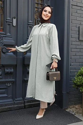 Neva Style Buttoned Gray Hijab Tunic 41401Gr