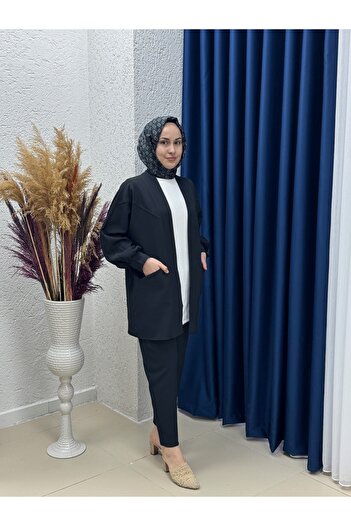 Ebrar Store Rana Pocket Detail Atlas Cardigan-As02423 Black