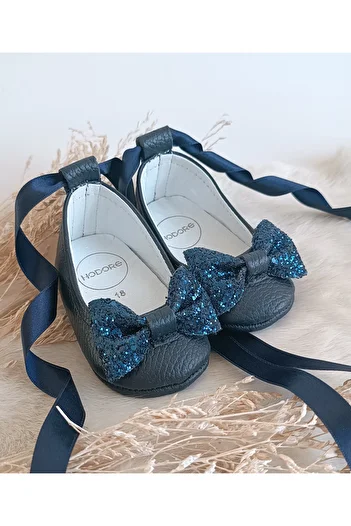Hodore Perla Stone Navy Blue Genuine Leather Baby Ballerina Shoes