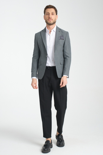 Frappoli İcardii Men's Black Oversize Large Size Mono Collar Slim Fit Blazer Sports Jacket