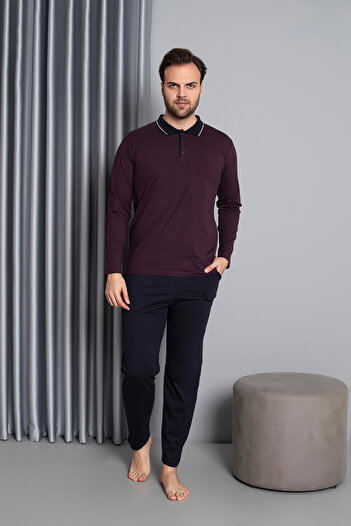 TAMPAP Men's Buttoned Patterned Long Sleeve Pajamas Set 16585