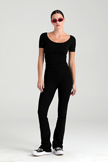 SHEISMONO Ultra Soft Flared Leg Trousers Black