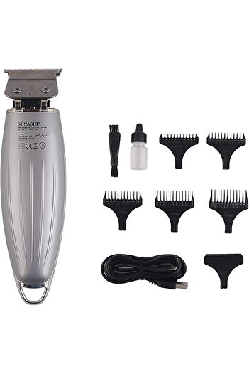 sonashi SHC-1054 Rechargeable Hair Clipper [Silver] T-Type Blade, High-Speed Motor, 5 Combs