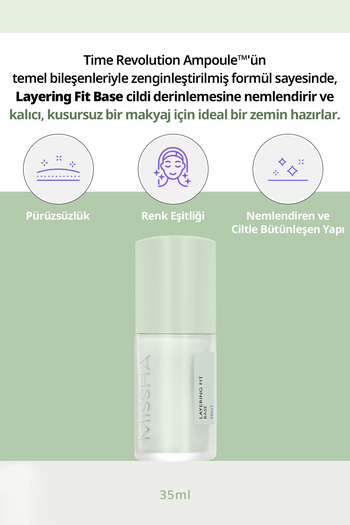 Missha Renk Eşitsizliklerini Nötrleyen, Pürüzsüzleştiren Nemlendirici Makyaj Bazı Layering Fit Base (Mint)
