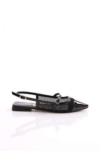 DGN Women's Black Patent Leather 7115535   Top Tie Pointed Toe Ballerinas